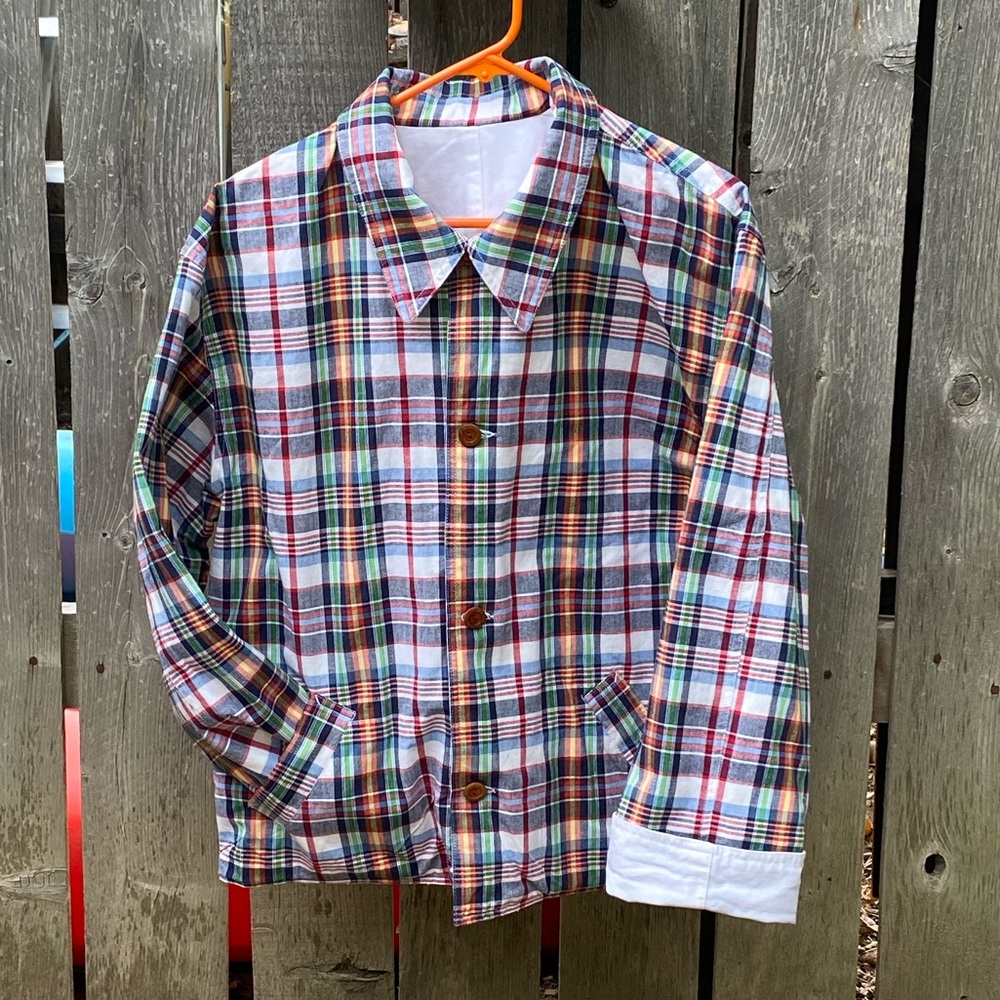 Reversible Coat Multicolored Plaid/White